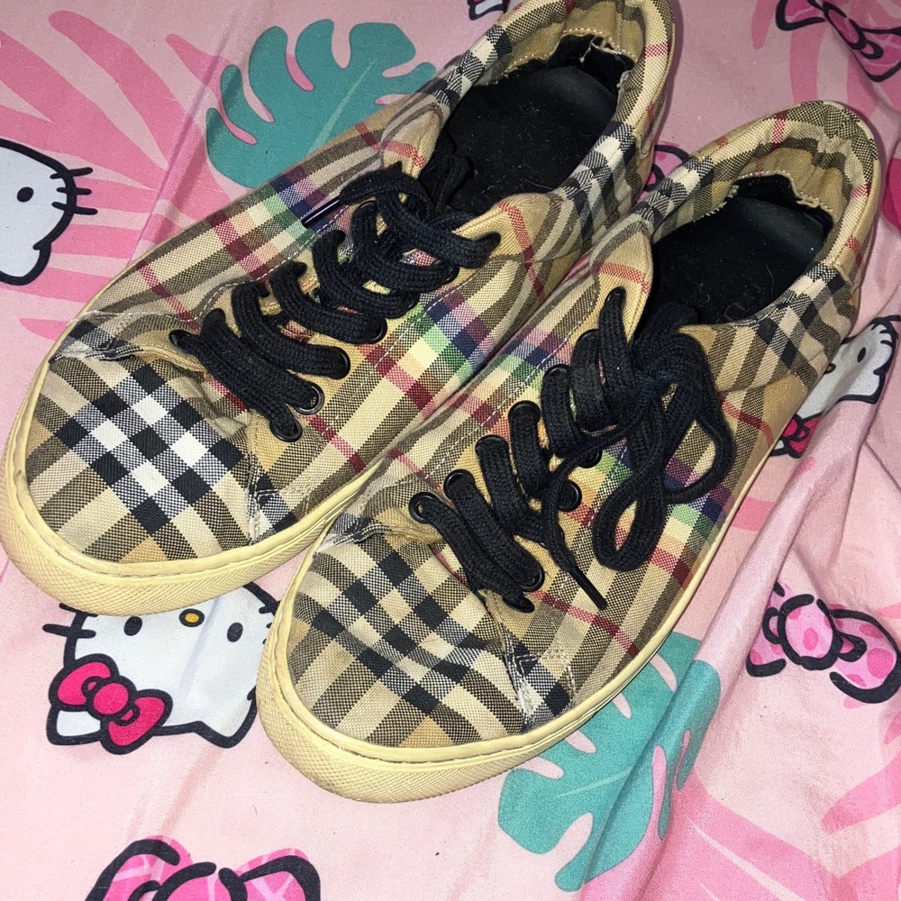 Burberry Plaid Canvas Sneakers with Black Laces